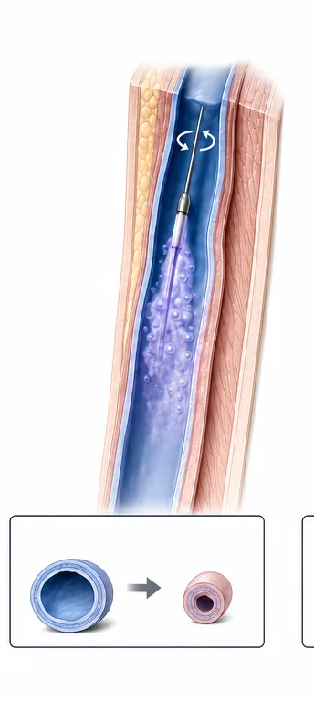 Mechanochemical Ablation (MOCA) — rotating wire with sclerosant infusion causing chemical sclerosis of the vein wall