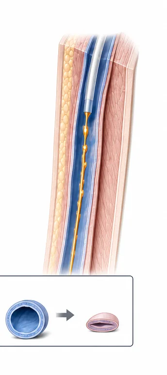 VenaSeal Closure — catheter delivering medical adhesive (cyanoacrylate) to seal vein walls together